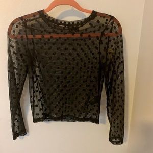 Black Sheer Polka Dot Long Sleeve Top